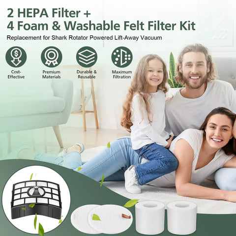 Replacement Filters For Rotator Powered Lift Away Vacuum NV752 AZ1002 And Compatible Models set displayed with family
