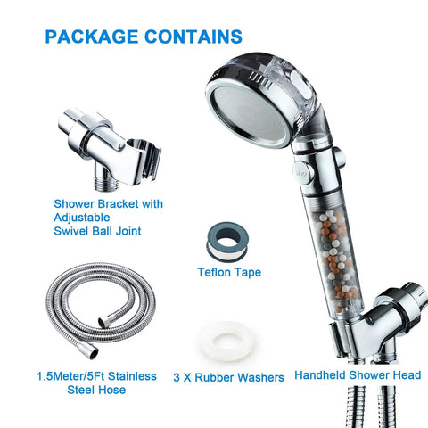 Purifying Shower Head With Beads For Hard Water No More Dry Skin, 3 Function High Pressure Handheld Shower With On Off Switch and Parts