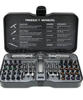 Open case of 40 In 1 Precision Magnetic Ratchet Screwdriver Set With Case And 40 Bits Do-It-All Multi Bit Kit with Torx and Hex bits visible