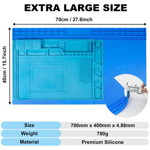 Massive Silicone Soldering Mat With Hella Heat Resistance Up To Five Hundred Degrees Fahrenheit Badass Workbench Pad For Phone Laptop Electronics Bga Rework And Soldering Gear Blue, size 27.6x15.7in.