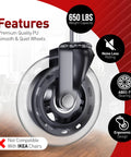 Heavy Duty Office Chair Caster Wheels Set Of 5 For Easy Installation 3 Inch Replacement Rubber Wheels With Ball Bearings