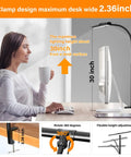 Woman using clip on desk lamp with clamp 360 degree swing arm gooseneck task light for office and home, eye friendly LED.