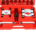 Beefed Up Heavy Duty Bearing Separator Puller Set with 2 Inch and 3 Inch Splitters, 14 Piece Kit in red molded carry case
