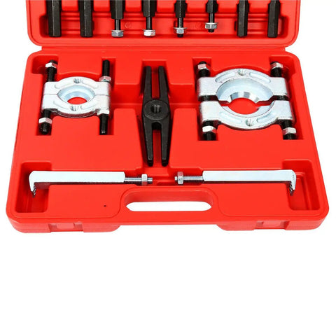 Beefed Up Heavy Duty Bearing Separator Puller Set with 2 Inch and 3 Inch Splitters, 14 Piece Kit in red molded carry case