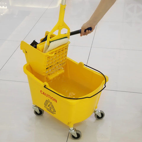 35 Quart Commercial Mop Bucket With Side Press Wringer On Wheels Included Industrial Mop Yellow For Heavy Duty Floor Cleaning And Mopping With Durable 50K Cycles Wringer And Rectangular Design