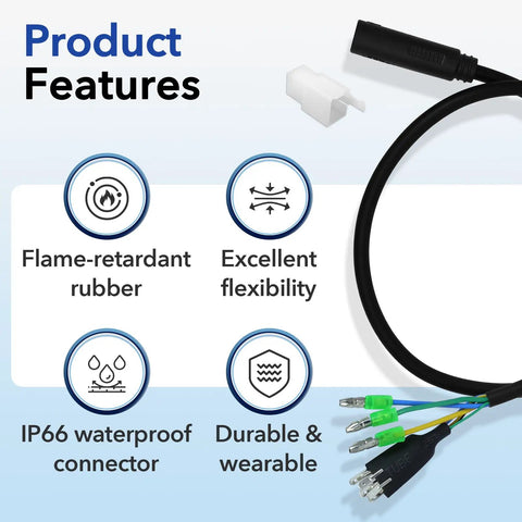 9 Pin Hub Motor Extension Cable Female Waterproof Connector For E Bike 12-72V 250-1000W Power Cable Features