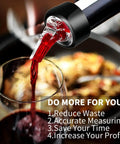Automatic Measured Bottle Pourer For Party Ready Drinks Quick Shot Spirit Measure 1 Ounce 30 Milliliters Per Pour on bottle pouring red liquid into a glass