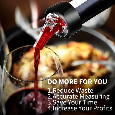 Automatic Measured Bottle Pourer For Party Ready Drinks Quick Shot Spirit Measure 1 Ounce 30 Milliliters Per Pour on bottle pouring red liquid into a glass