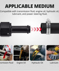5 Foot Three Eighth Inch Transmission Cooler Hose Built Solid For High Pressure Power Steering And Hydraulic Oil Cooling SAE J1532 Rated durable rubber tubing shown connecting for fluid transmission.