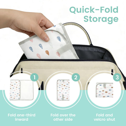 Portable Baby Changing Pad With Waterproof, Wipeable Surface For On The Go Parents being stored in a diaper bag