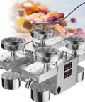 Hot And Cold Pressing Automatic Electric Oil Extractor Machine 2400W with four outlets and stainless steel build.