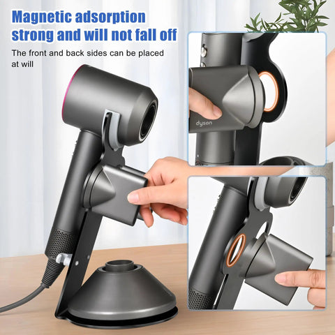 Dyson Supersonic Hair Dryer Stand With Aluminum Alloy Bracket And Power Plug Holder, custom-fit wall mount in use