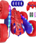 Spider Themed RC Car For Kids 4-8, 2.4GHz Remote Control with LED lights, changeable wheels, and remote with batteries