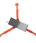Top view of V Head Folding Pipe Stand With 12 Inch Pipe, Heavy Duty Portable Red Stand, quick height adjust, sturdy 2500 lb capacity