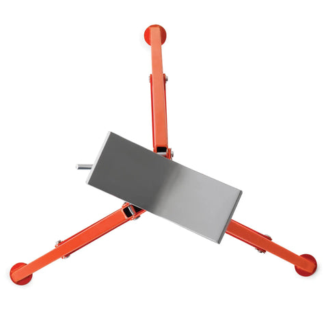 Top view of V Head Folding Pipe Stand With 12 Inch Pipe, Heavy Duty Portable Red Stand, quick height adjust, sturdy 2500 lb capacity