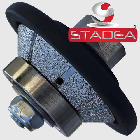 Diamond Profile Wheel For Grinders And Polishers 45 Degree Bevel 10 Mm Height Three Eighths Inch Arbor 11 Threaded Profile Grinding Wheel For Tile Granite Marble Concrete Shaping And Diamond Profiling Wet Or Dry close-up angle