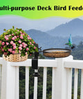 Deck Bird Feeder With Metal Mesh Tray And Two Water Bowls Detachable Adjustable Heavy Duty Clamp Bracket Fits Balcony Railing