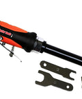 Professional 5 Inch Pneumatic Die Grinder Kicking Out 25000 Rpm with orange ergonomic handle and metal collets for grinding tasks.