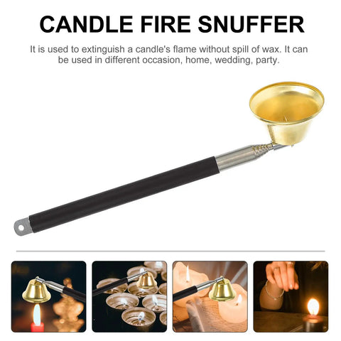 Premium Copper Bell Shaped Candle Flame Snuffer Featuring Six Level Retractable Handle Safe Kitchen Fire Extinguisher Gear To Knock Out Candles smoothly extinguishing candle flames.