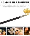 The Real Deal Copper Telescopic Bell Candle Fire Extinguisher With Hella Compact Retractable Design For Quick Flame Control And Solid Home Safety Shield Plus A Tight Little Knockout Gift For Any Kitchen Or Altar Setup, showing a candle fire snuffer with brass bell.