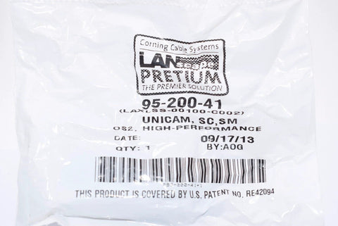 Corning Unicam SC OS2 singlemode fiber optic connector packaging label, 1 qty