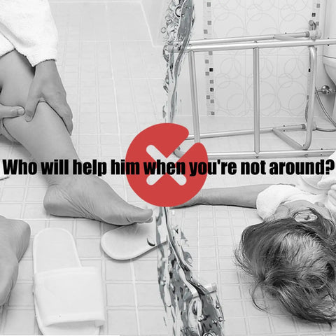 Bathroom safety image highlighting need for 19 Inch Suction Cup Grab Bars For Showers And Bathtubs with Red Green Indicators for seniors.