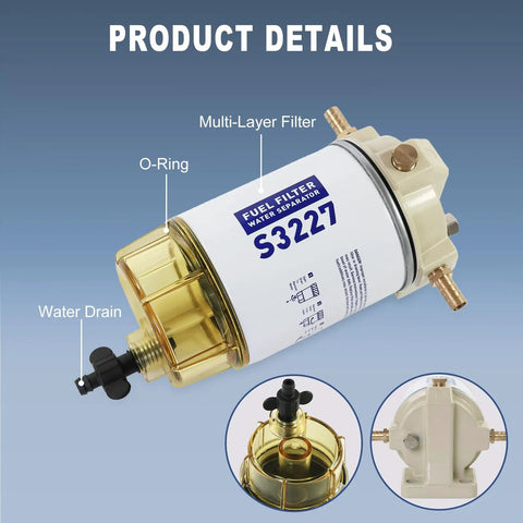 Mercury Marine Outboard Fuel Filter Water Separator Assembly With 3/8 Inch Barb And 1/4 Inch NPT Fittings Replaces 320R 490R RAC 01 18-7948 9-37882 18-7922 18-7922-1