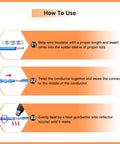 Instruction guide for using All-In-One Compact Heat Shrink Gun Kit With 820 Solder Seal Connectors And Heat Shrink Tubing.