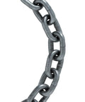 Close-up view of Heavy Duty Grade 43 High Test Chain 5/16 By 92 Feet Carbon Steel Build, showing link details.