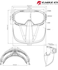 Technical drawing of All-Day Anti-Fog Safety Goggles With Full Face Shield For All-Day Eye Protection, showing dimensions and components.