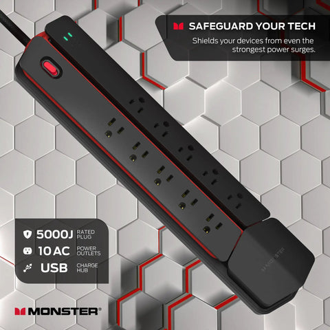 Detachable Magnetic Mount Surge Protector Power Center with 10 AC Outlets 2 USB A Ports and 1 USB C Port 20W Fast Charge