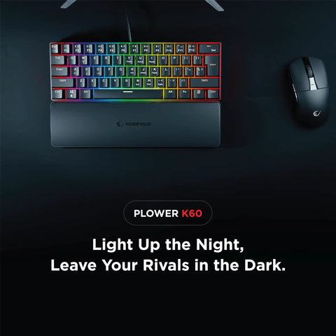 Dope Compact Mech Keyboard For Gaming And Work, 60 Percent Layout With 62 Keys, Crisp Blue Switches, LED Backlight, Anti Ghosting, Straight Up Reliable USB Plug And Play Rig on a black desk with a gaming mouse.