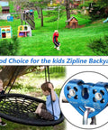 Zipline Pulley System With 30KN Double Tandem Trolley And 25KN Carabiner used in a backyard zipline setup with children playing