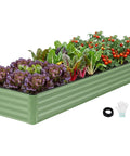 Galvanized Raised Garden Bed Kit 8x2x1 Ft Outdoor Metal Planter Box Olive Green Heavy Duty With Gloves For Vegetables And Flowers