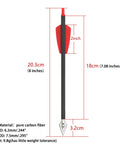 Eight Inch Carbon Crossbow Bolts With Red Vanes And Steel Broadhead Tips For Hunting And Target Practice measurement details