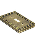 Sunken Pearls Beaded Wall Plate Switch Cover Heavy Duty Decorative Outlet Plate Two Pack Single Toggle Antique Brass Finish