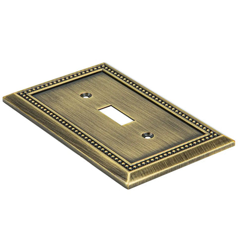 Sunken Pearls Beaded Wall Plate Switch Cover Heavy Duty Decorative Outlet Plate Two Pack Single Toggle Antique Brass Finish