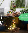 Solar Frog Riding Turtle Garden Statue For Outdoor Patio Yard Balcony Decor Totally Boss Gift For Garden Lovers with LED glow