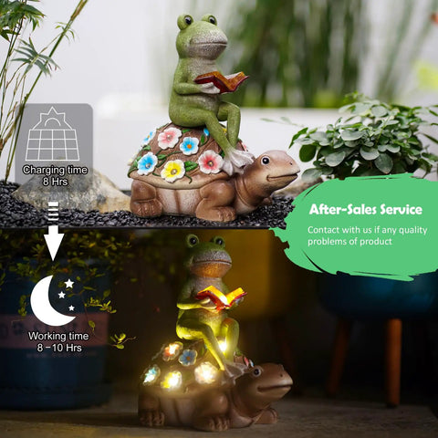 Solar Frog Riding Turtle Garden Statue For Outdoor Patio Yard Balcony Decor Totally Boss Gift For Garden Lovers with LED glow