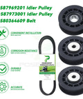 2 Pack Idler Pulley and Belt Kit for LC221A Series 3 Eighths Inch Width, 64 Inch Length With Replacement Pulleys 587973001, 587969201
