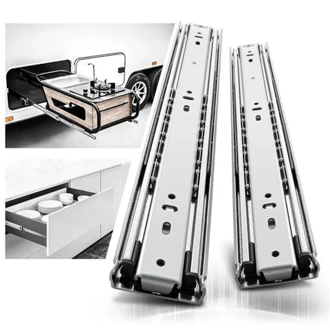 Beefy Heavy Duty Drawer Slides 1 Pair, 68kg Load Capacity, Side Mount Full Extension Rails, Quiet Smooth Opening With Ball Bearing Rollers, Rust Resistant Electroplated And Powder Coated Finish, Durable Steel Construction for kitchen and RV drawers