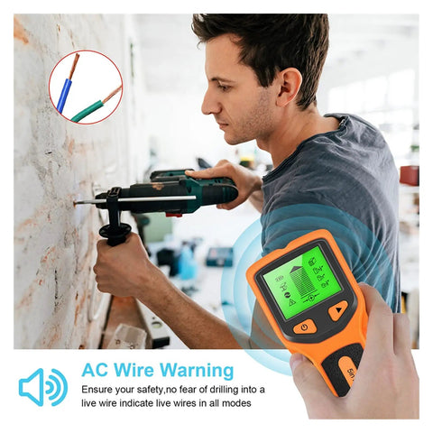 User operating the Slick 5 In 1 Wall Scanner And Metal Detector With Live Wire And Wood Stud Finder for home renovation.