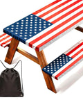 All American Patriotic Picnic Table Cover Set With Bench Covers American Flag Waterproof Windproof Fitted Tablecloth Elastic