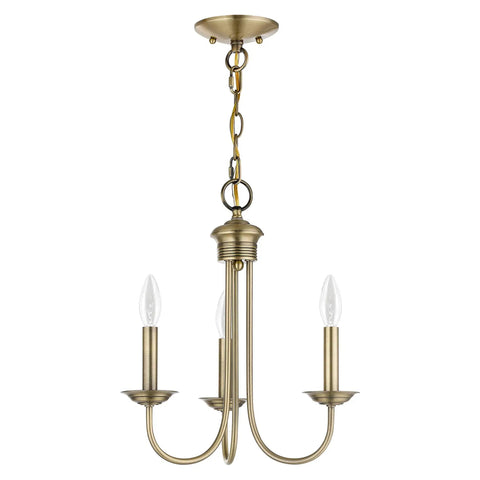 Antique Brass Mini Chandelier Medium Size Ceiling Light Fixture With Traditional Design, durable steel build, 3-arm view.