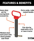 1-Inch By 5-1/2-Inch Clevis Pin Hitch With Rubber-Coated Handle And Clip, Heavy-Duty Solid Steel Tow Pin for hitch accessories