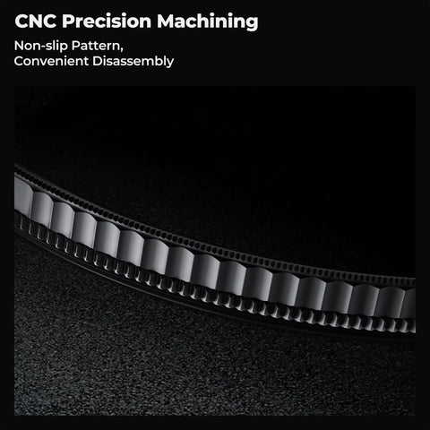 Close-up of 82mm Circular Polarizer Filter for DSLR and Mirrorless Cams Nano X Series Ultra Slim 5.3mm details showing non-slip pattern
