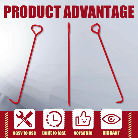 Three red Heavy Duty Manhole Cover Hooks 36 Inch With Five Eighth Inch Hex Alloy Steel Lifter, highlighting product advantages.