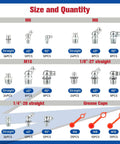 Grease Fittings Kit 290 Piece Assortment SAE And Metric Zerk Fittings Straight 45 And 90 Degree Angles With Caps chart