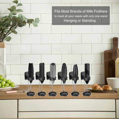 Electric Handheld Milk Frother With Stand For Coffee At Home, Milk Foamer And Mini Mixer on a kitchen counter