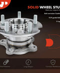 2 Rear Wheel Bearing And Hub Assembly Set For Toyota Highlander 2004 To 2013, Venza 2009 To 2016, Lexus RX330 2004 To 2006, RX350 2007 To 2009, RX400h 2006 To 2008, All Wheel Drive AWD, Five Lug, High Load Capacity showing solid wheel stud with 5 lugs and anti-corrosion coating.